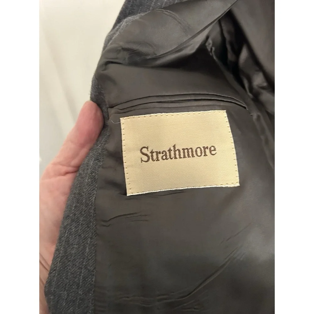 Vtg 70s men's Strathmore Wool Gray Pinstripe Tweed Blazer 40R 1/2 Lined USA